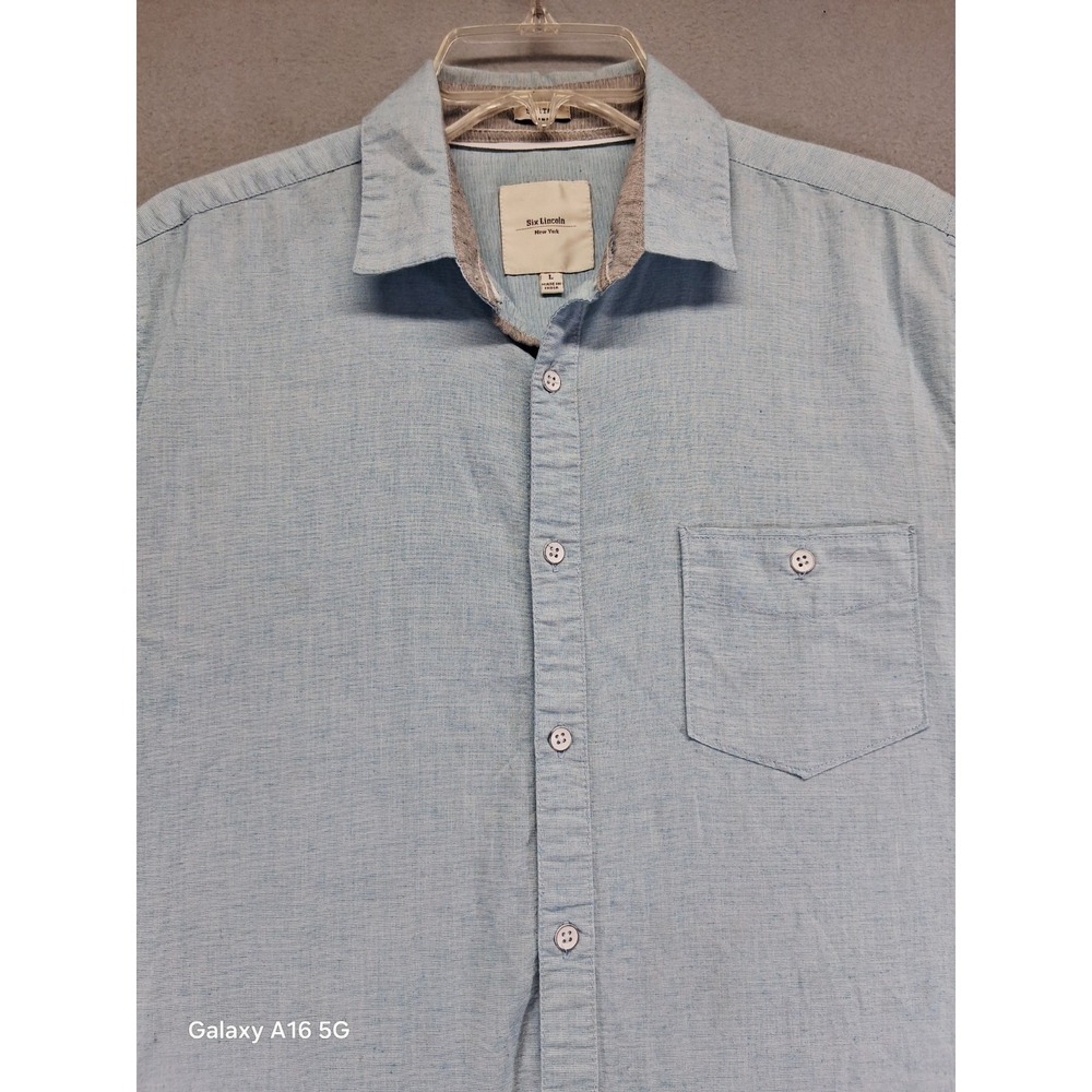 Six Lincoln New‎ York Men Size L Button Up Shirt  Blue Pocket